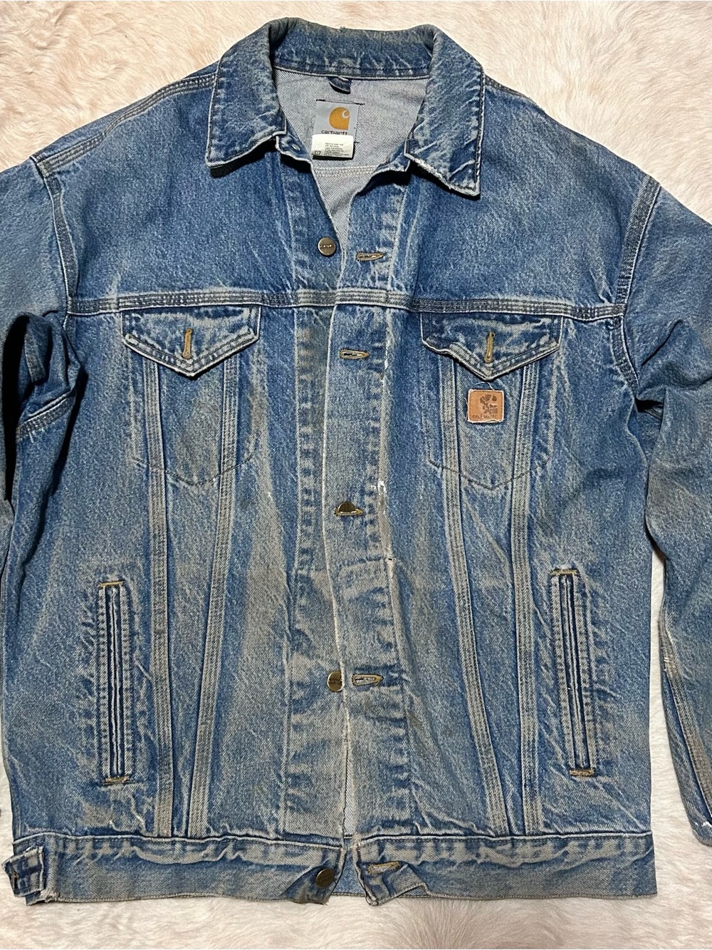 Vintage Carhartt J12 DST trucker jacket medium tall men denim USA
